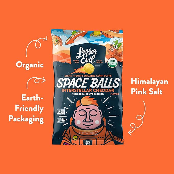 Lesser Evil Space Balls Cheddar Corn Puff Balls 7Oz