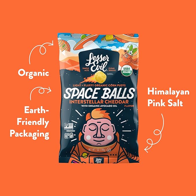 Lesser Evil Space Balls Cheddar Corn Puff Balls 7Oz