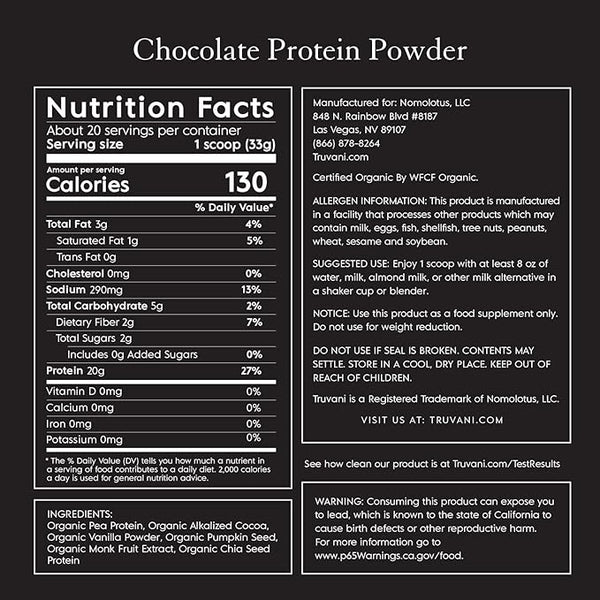 Truvani Plant Based Protein Chocolate 23.63Oz
