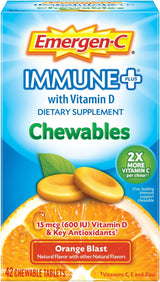 Emergen-C Inmune+ Blast de naranja masticables, 1000 mg de vitamina C con vitamina D, zinc y electrolitos