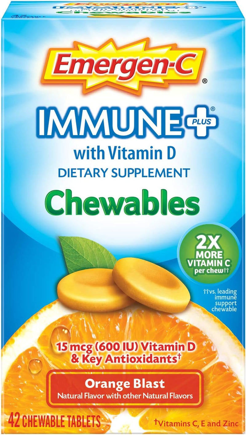 Emergen-C Inmune+ Blast de naranja masticables, 1000 mg de vitamina C con vitamina D, zinc y electrolitos