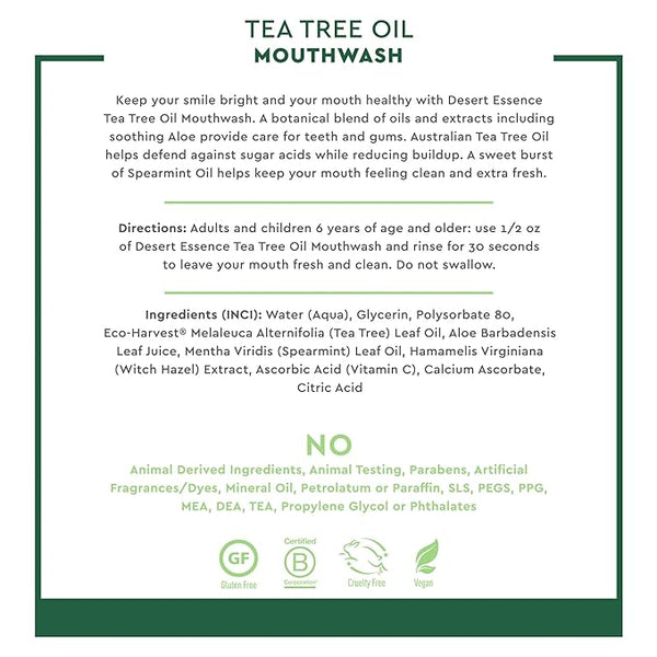 Desert Essence Tea Tree Oil Mouthwash Spearmint 16 Oz
