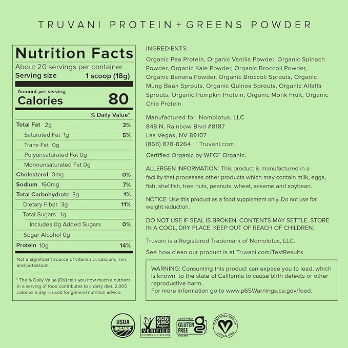 Truvani Protein Greens 12.59Oz