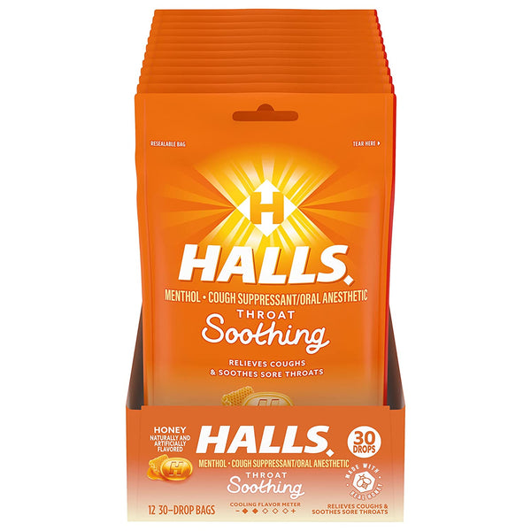 HALLS SOOTHES&RELIEVES HONEY DROPS X30