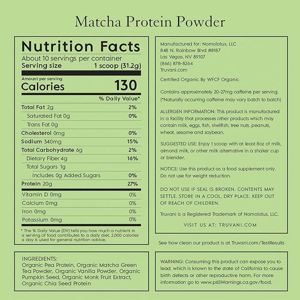 Truvani Plant Based Protein Matcha 11Oz