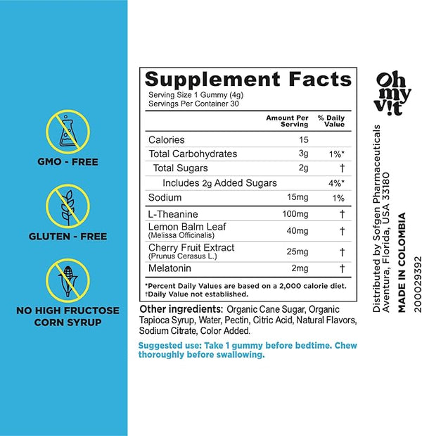 Oh mi vit dreamz duerme con melatonina gommies 30ct