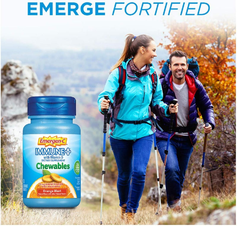 Emergen-C Inmune+ Blast de naranja masticables, 1000 mg de vitamina C con vitamina D, zinc y electrolitos