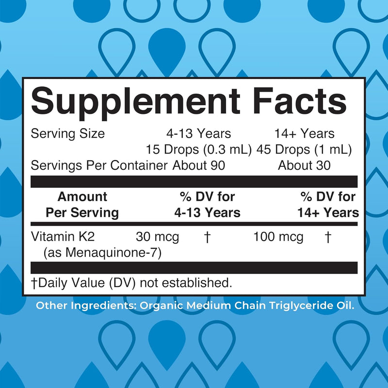 Mary Ruth's Organics USDA Organic Vitamin K2 MCT Liquid Drops for Adults & Kids | 100 mcg K2 MK7 per serving + Organic MCT Oil | Vegan K2 Vitamin for Bone Health | Heart Health | Calcium Absorption | 1oz