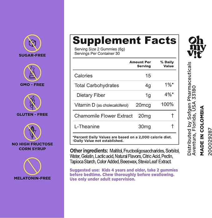 Oh mi vit dreamz azúcar sleep kids gommies 60ct