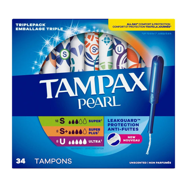 Tampax Pearl Leakguard Triplepack Super/Super Plus/Ultra Absorbency 34ct