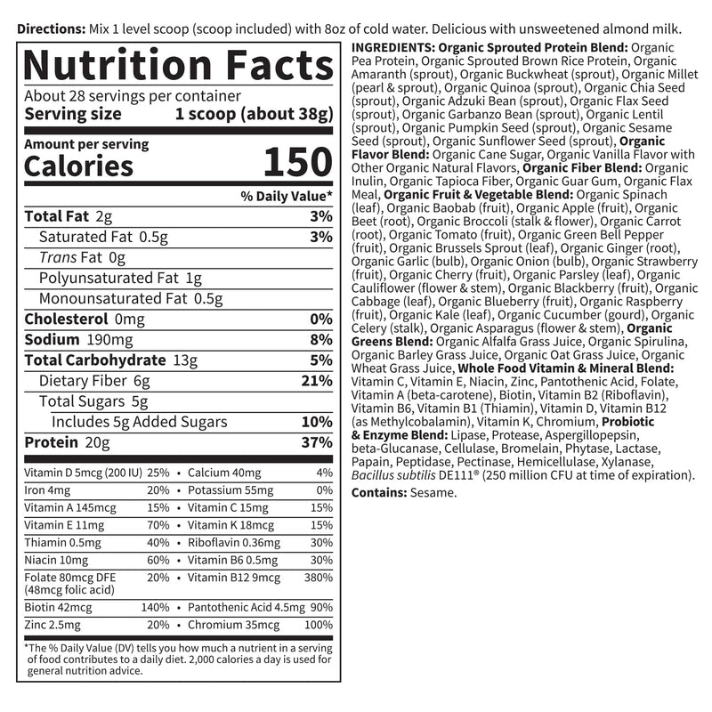 Garden Of Life Raw Organic Meal Plant Based Lightly Sweet Protein 2lb