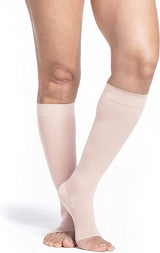 Sigvaris Style Sheer Women's Calf Compression Stockings, Open Toe, Warm Sand, Small Short