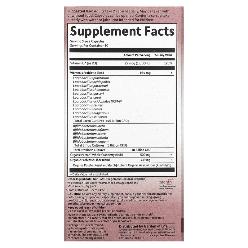 Garden of Life Dr. Formulated Probiotics Urinary Tract+ Supplement Vitamin 50 Billion CFU 60 Veg Caps