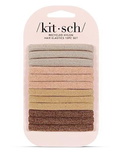 Kitsch Thick Elastic Hair Ties No Damage with Glitter 12pcs Neutral)