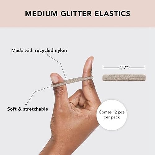 Kitsch Thick Elastic Hair Ties No Damage with Glitter 12pcs Neutral)