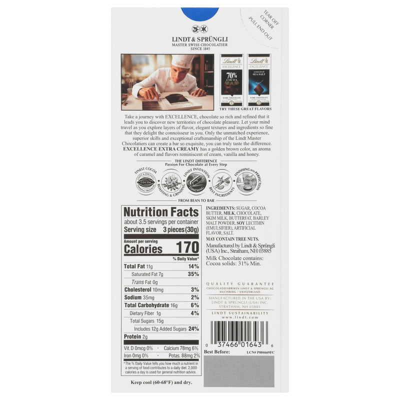 Lindt Excellence Extra Cream Milk 3.5oz