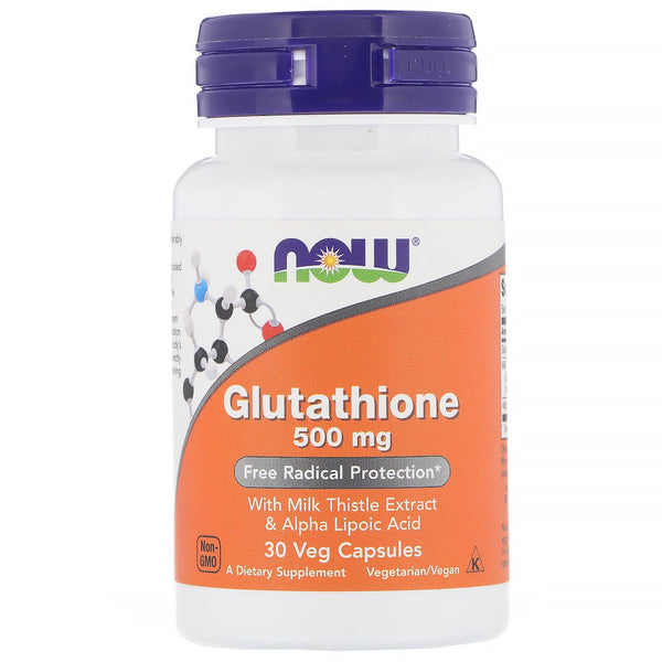 Now Glutathione 500 mg, With Milk Thistle Extract & Alpha Lipoic Acid, 30 Vegetable Capsules