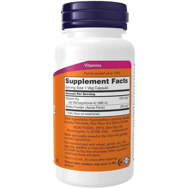 Now Vitamin K-2 10 mcg 100 Vegetable Capsules