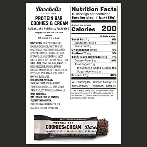 Barebells Cookies & Cream Protein Bars, 20 g Protein, 1.94 oz, 12 ct