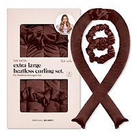 Kitsch Satin Heatless Curling Set Roller & 2 Scrunchies Chocolate