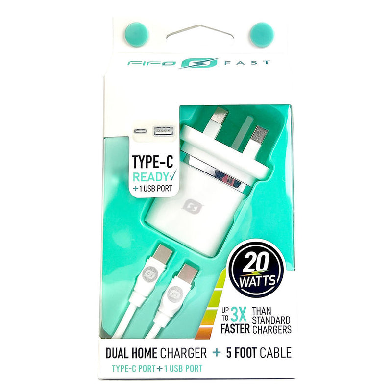 Fifo Dual Home Charger type C to C 5 ft 1 USB-C + 1 Usb Port