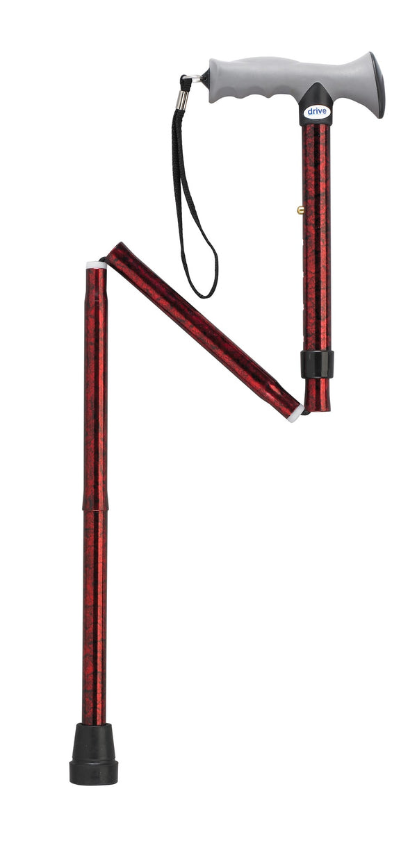 Drive Medical Adjustable Height Folding Cane, Gel Grip, Red Crackle