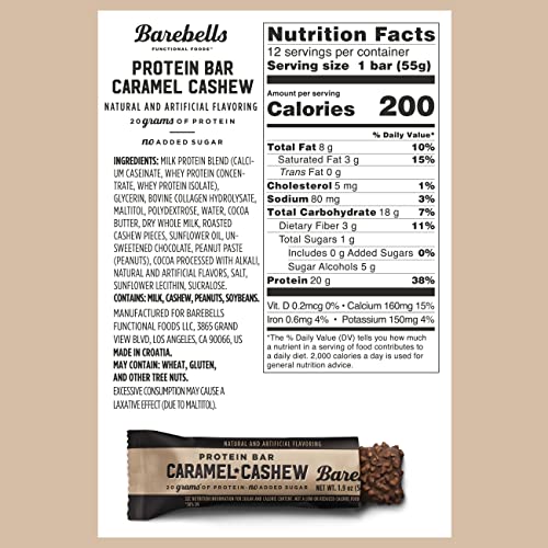 Barebells Caramel Cashew Protein Bars, 20 g Protein, 1.94 oz, 12 ct