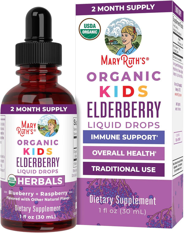 Mary Ruth's Organics USDA Organic Elderberry Liquid Drops for Kids | Vegan Elderberry Extract Organic Glycerin | Immune Support Supplement | Overall Health | Formulated for Ages 4-13 | 1oz