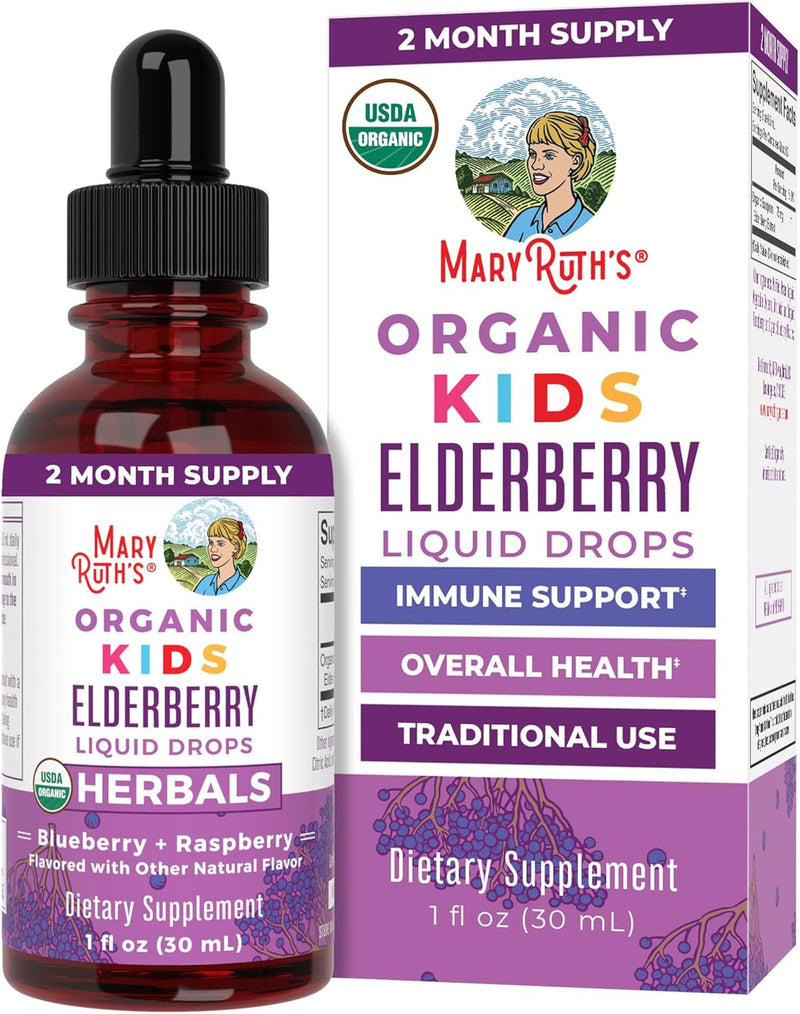 Mary Ruth's Organics USDA Organic Elderberry Liquid Drops for Kids | Vegan Elderberry Extract Organic Glycerin | Immune Support Supplement | Overall Health | Formulated for Ages 4-13 | 1oz