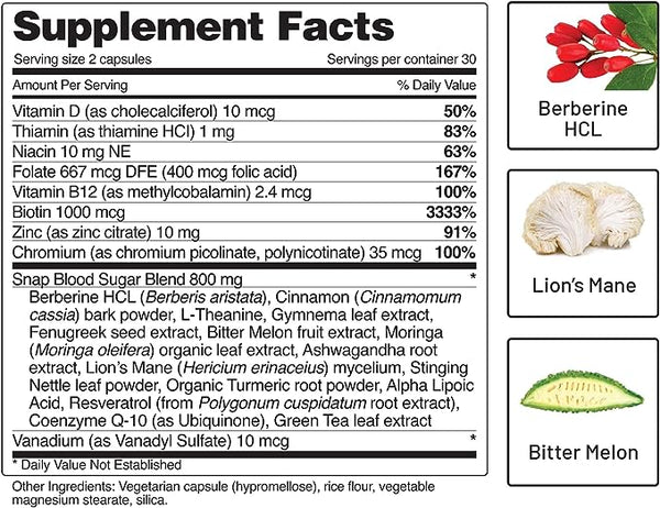 Cápsulas de mezcla de azúcar en la sangre de SNAP 60ct