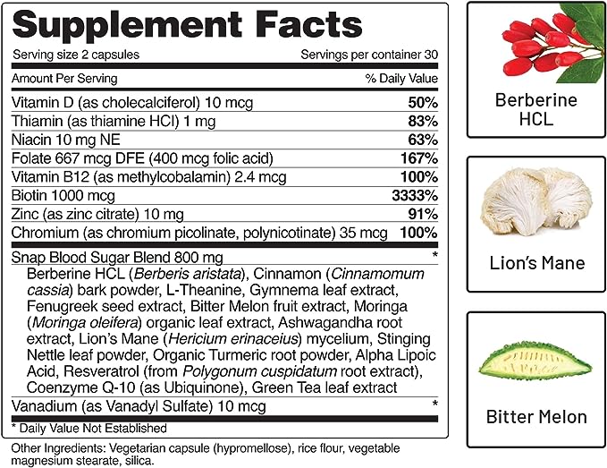 Cápsulas de mezcla de azúcar en la sangre de SNAP 60ct