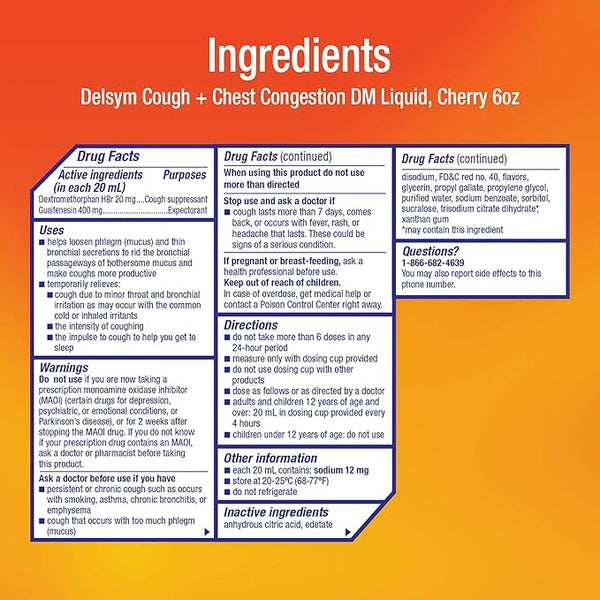 Delsym Cough+ Chest Congestion Dm Cherry Liquid 6oz