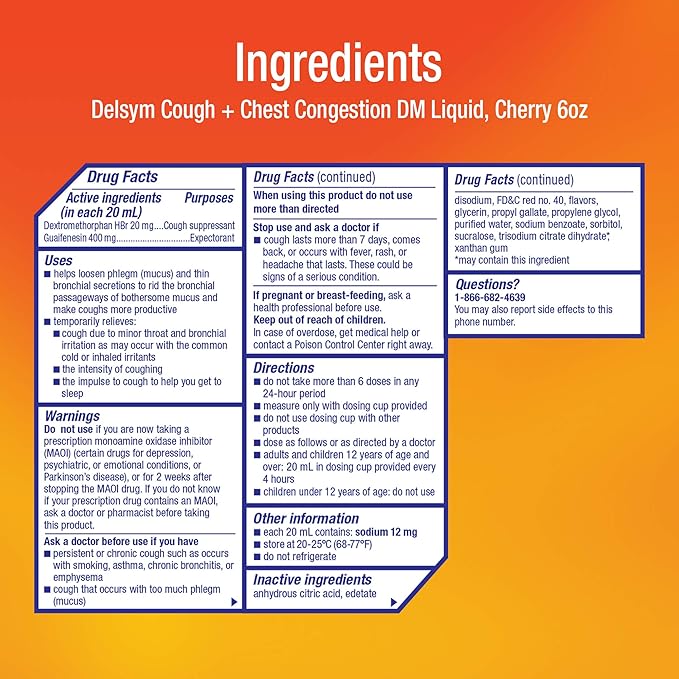 Delsym Cough+ Chest Congestion Dm Cherry Liquid 6oz