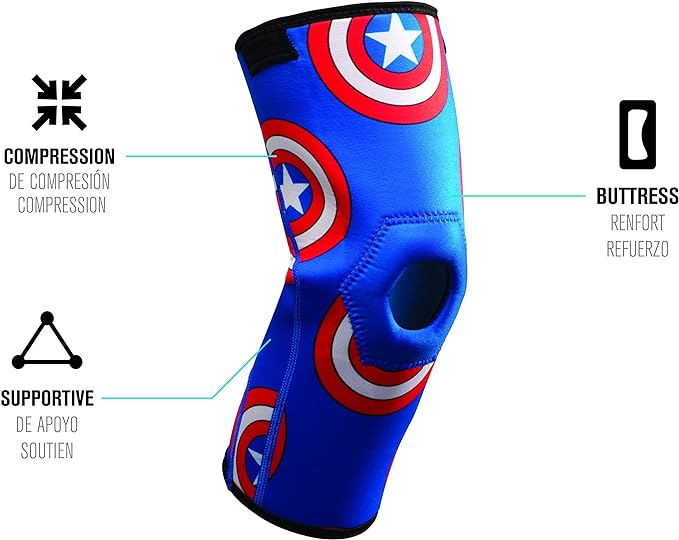 Donjoy Advantage Youth Patella Rodilla Manga de la rodilla Capitán América