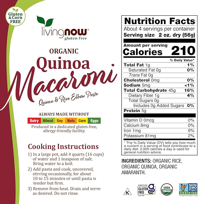 Living Now Organic Quinoa Macarroni Pasta 8oz