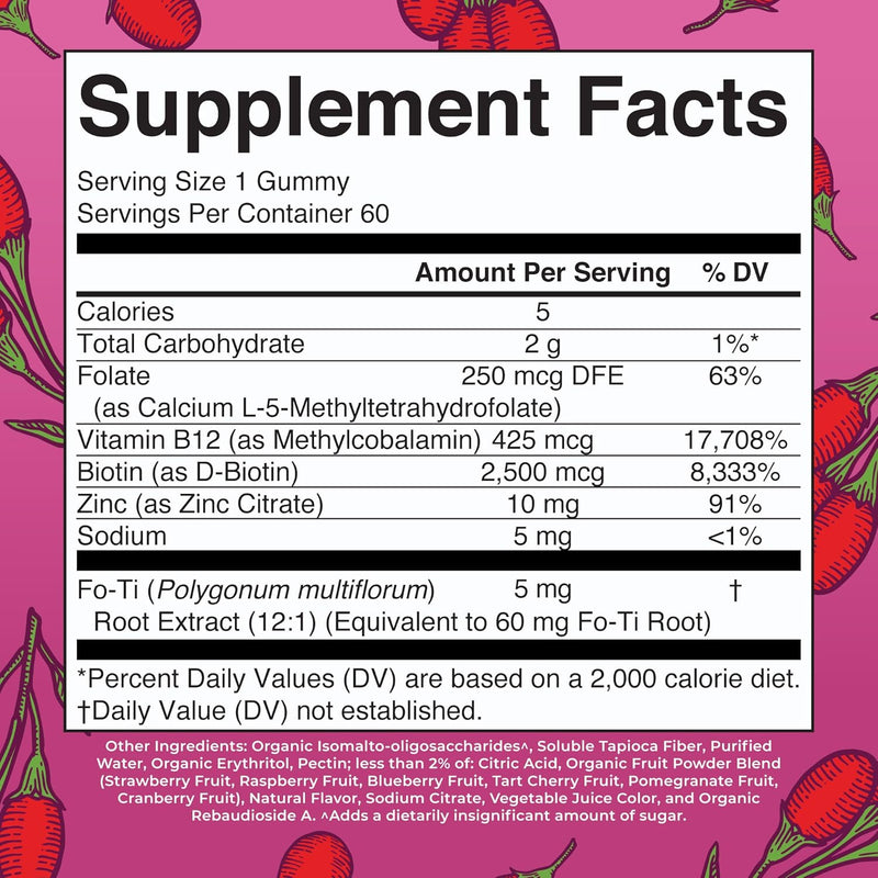 Mary Ruth's Biotin Gummies Sugar Free 2,500 mcg Biotin Supplement 60 Count