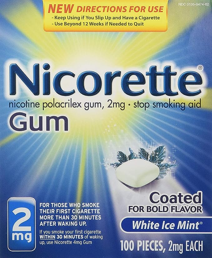 Nicorette 2mg piezas de menta de hielo blanco 100ct nicotine goma