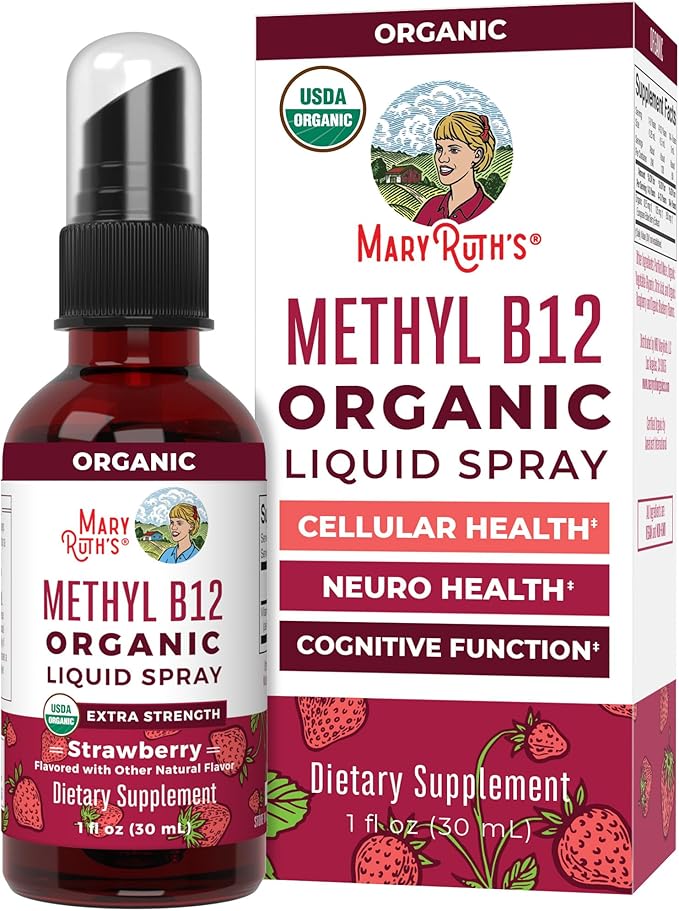 Mary Ruth's Organics Vitamin B12 Liquid Spray | Vegan, Non-GMO, Gluten-Free | USDA Organic Supplement | Energy & Nervous System Support | B12 Vitamins for Women & Men | 720 mcg | 1 Fl Oz
