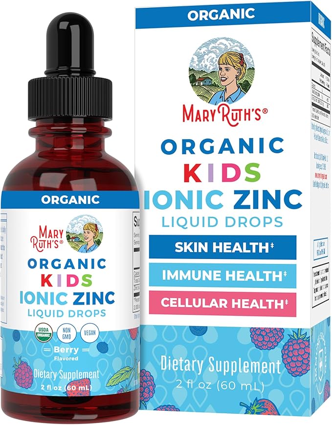 Mary Ruth's Organics Zinc Supplement for Immune Support, Immune Support Supplement for Kids, Ages 4-13, Zinc Sulfate, Vegan, USDA Organic, Glycerin Based, 2 Fl Oz
