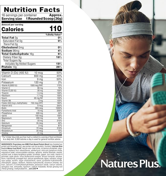 Nature's Plus Fruitein Luscious Blue Fruit Plant Based Protein Shake 1.35lb