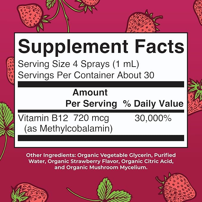 Mary Ruth's Organics Vitamin B12 Liquid Spray | Vegan, Non-GMO, Gluten-Free | USDA Organic Supplement | Energy & Nervous System Support | B12 Vitamins for Women & Men | 720 mcg | 1 Fl Oz