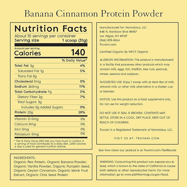 Truvani Plant Based Protein Banana Cinnamon 11.1Oz