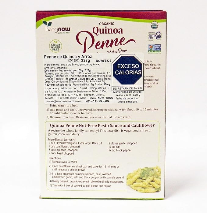 Viviendo ahora Pasta de Penne de Quinua orgánica 8oz