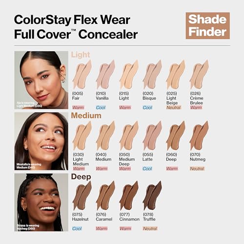 Revlon ColorStay Flex Wear Full Coverage Concealer, 050 Medium Deep, 0.34 Fl Oz