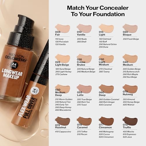 Revlon ColorStay Flex Wear Full Coverage Concealer, 050 Medium Deep, 0.34 Fl Oz