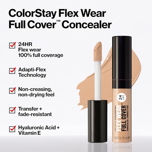 Revlon ColorStay Flex Wear Full Coverage Concealer, 050 Medium Deep, 0.34 Fl Oz