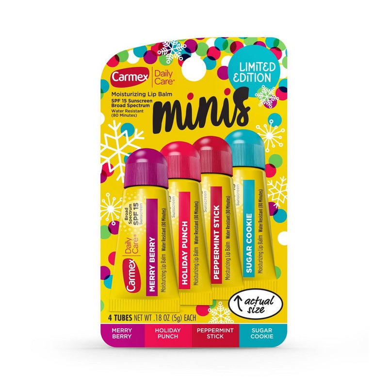 Carmex 4 Mini Tubes Daily Care Moisturizing SPF 15 Soft Lip Balm Limited Edition