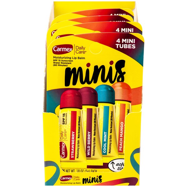 Carmex Daily Care Mini Lip Balm Sticks, 0.18 Oz, 4 Ct
