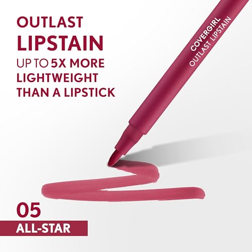 Covergirl Outlast Lipstain, Smooth Application, Precise Pen-Like Tip, Transfer-Proof, Satin Stained Finish, Vegan Formula 1 Count (Pack of 1)