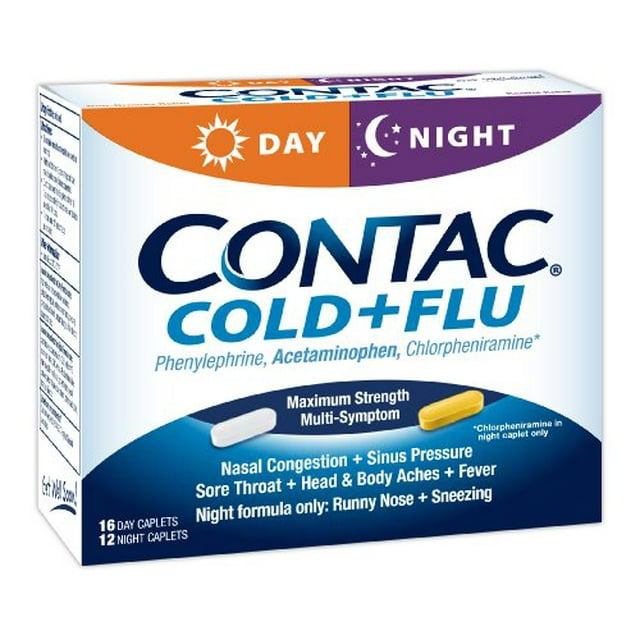 Contact Cold Flu Dual Formula Day & Night Caplets 28ct – Locatel Health ...